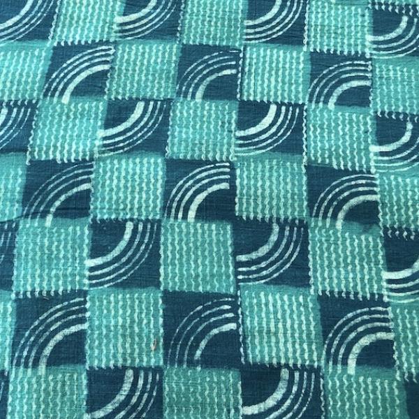 Indigo Hand Block Print aus Indien - TURQUOISE GEOMETRIC SLUB COTTON